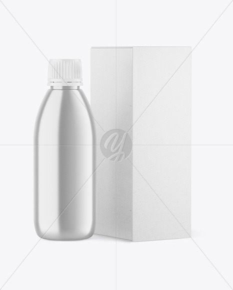 Metallic Bottle w/ Kraft Box Mockup