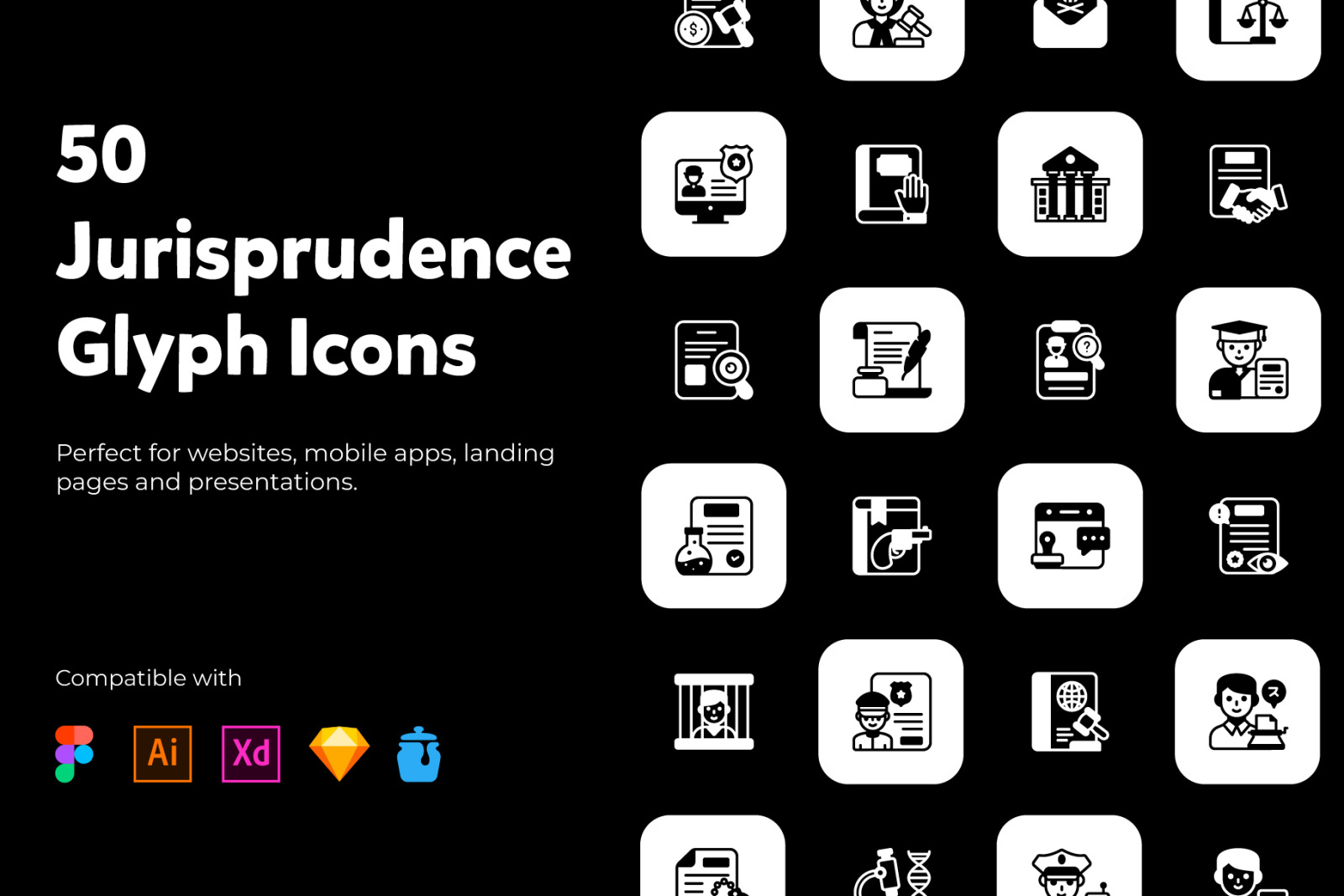 50 Jurisprudence Solid Icons Pack