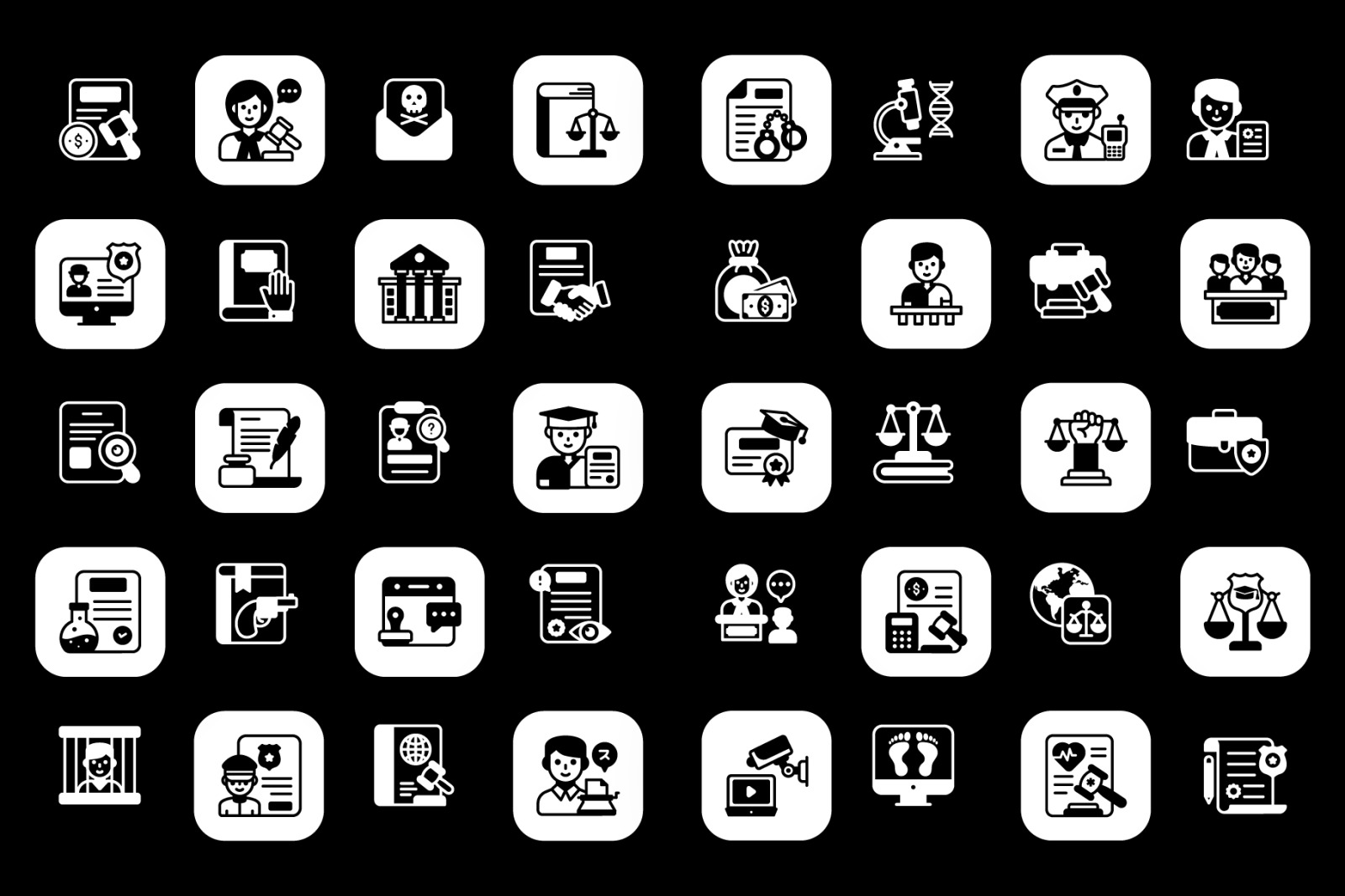 50 Jurisprudence Solid Icons Pack