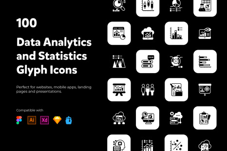 Data Analytics and Statistics Solid Icons Set - Research icons