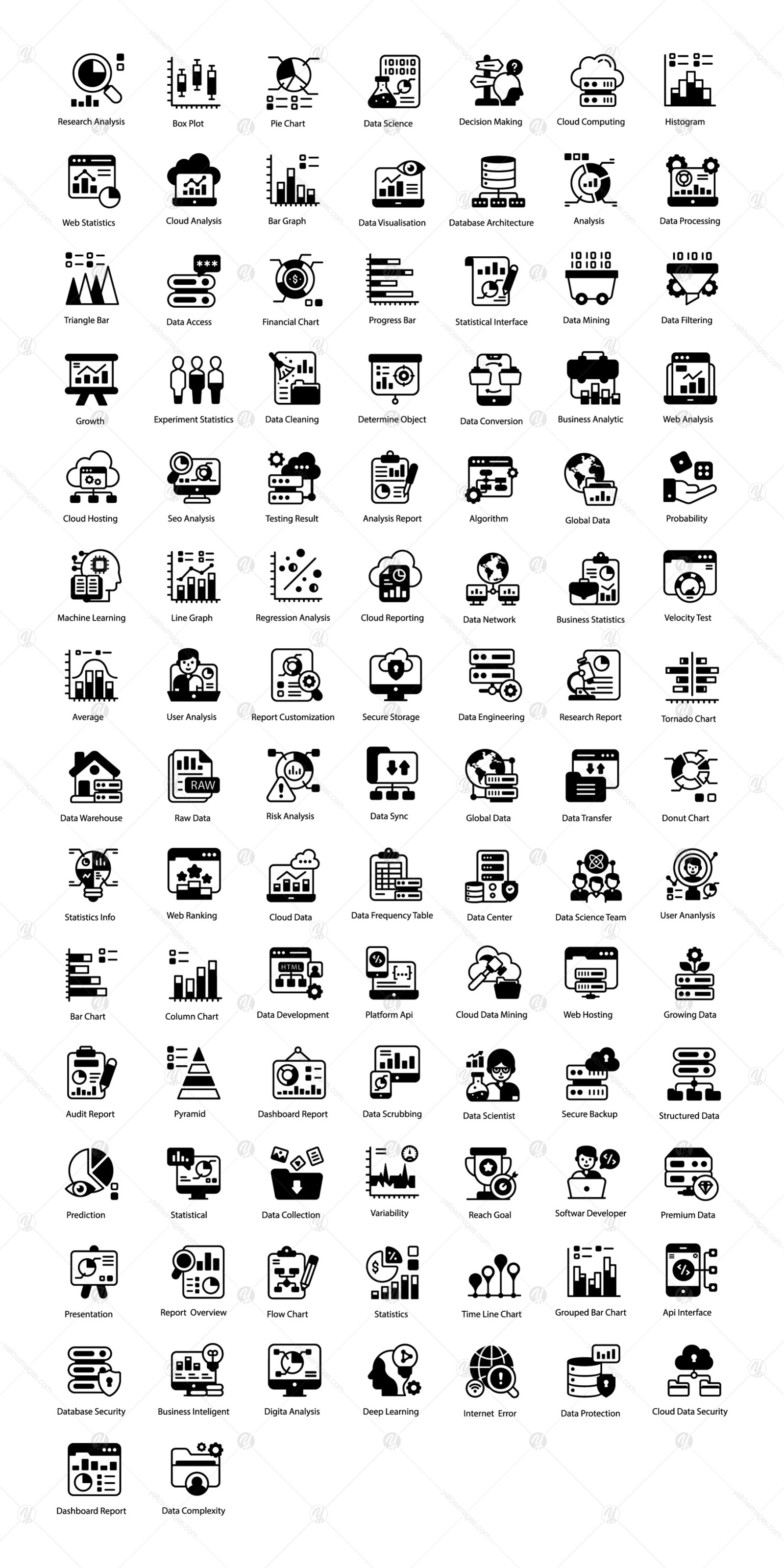 Data Analytics and Statistics Solid Icons Set