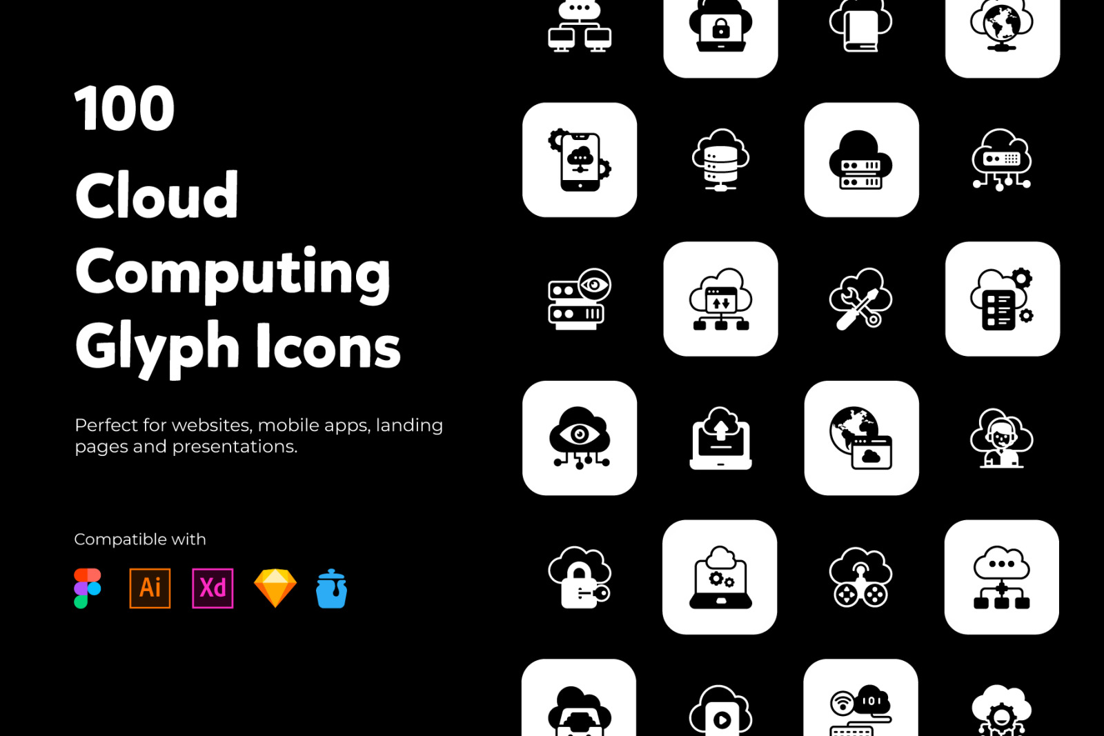 Set of Cloud Computing Solid Icons Set of Cloud Computing Solid Icons