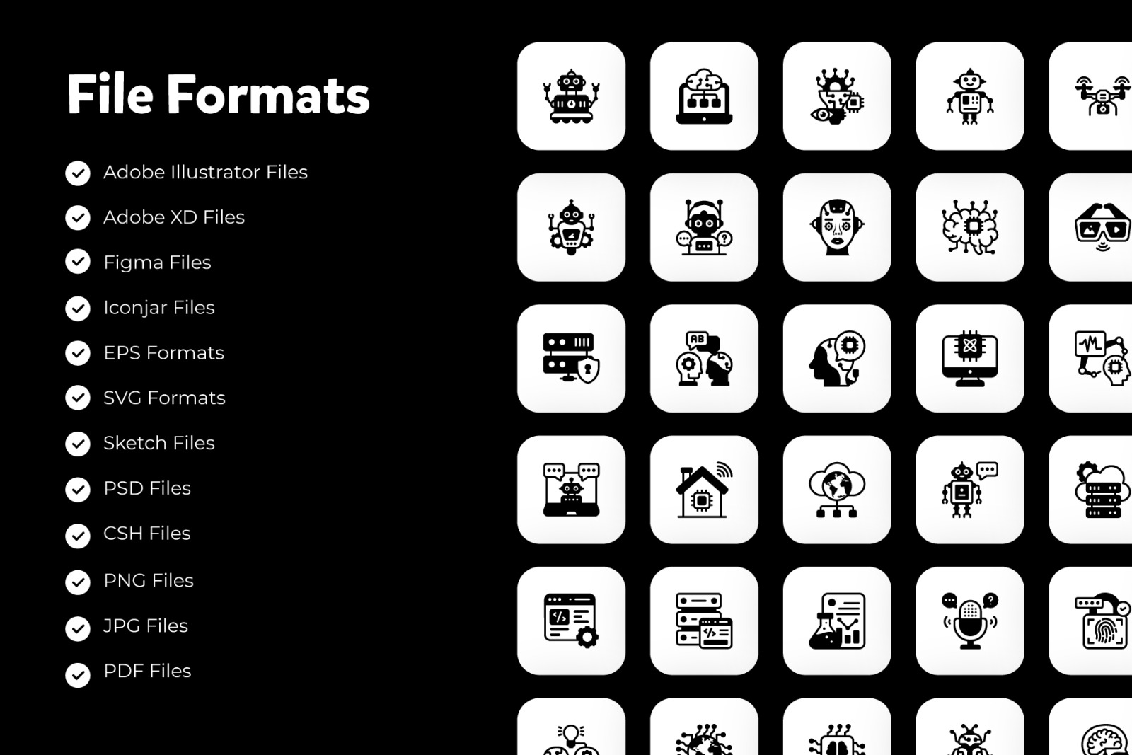 Artificial intelligence Solid Icons Set