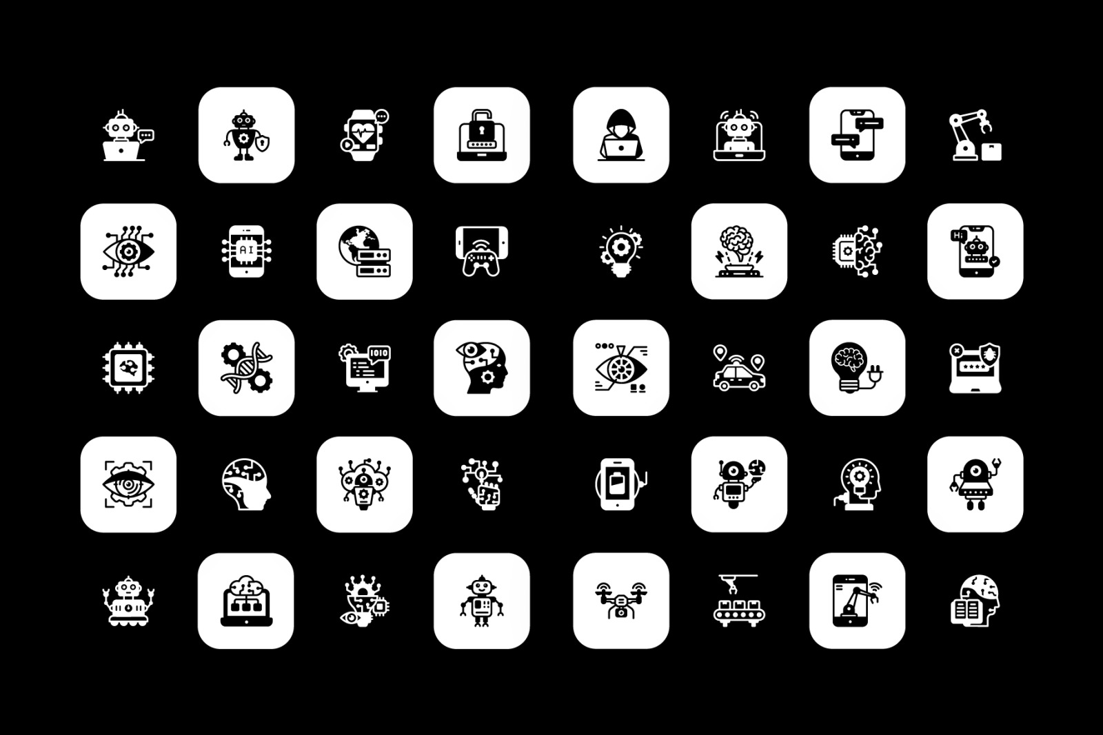 Artificial intelligence Solid Icons Set