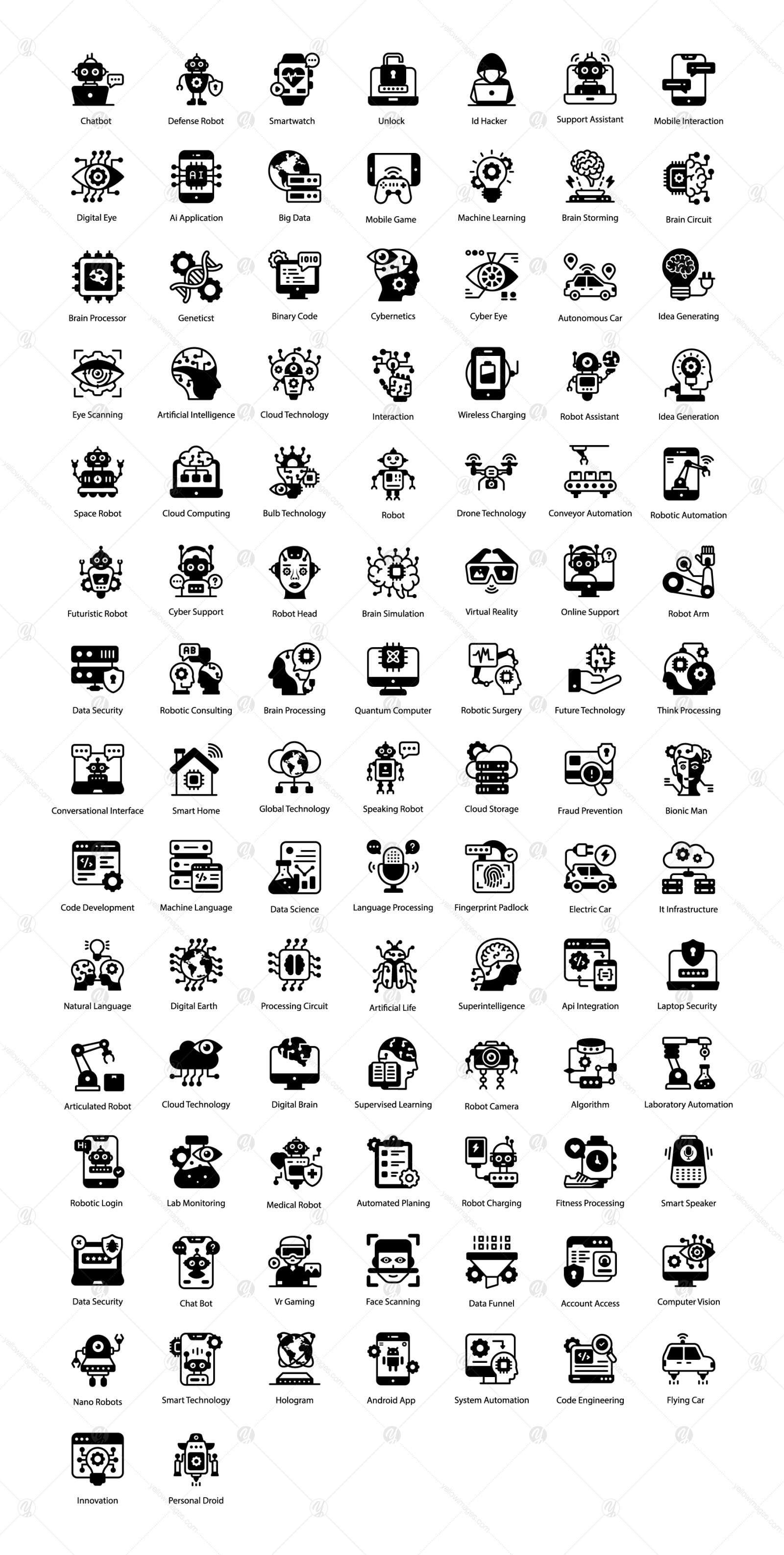 Artificial intelligence Solid Icons Set