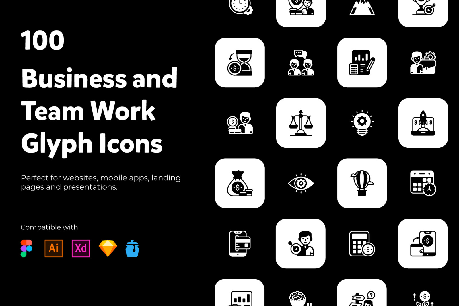 Business and Teamwork Solid Icons Set Business and Teamwork Solid Icons Set