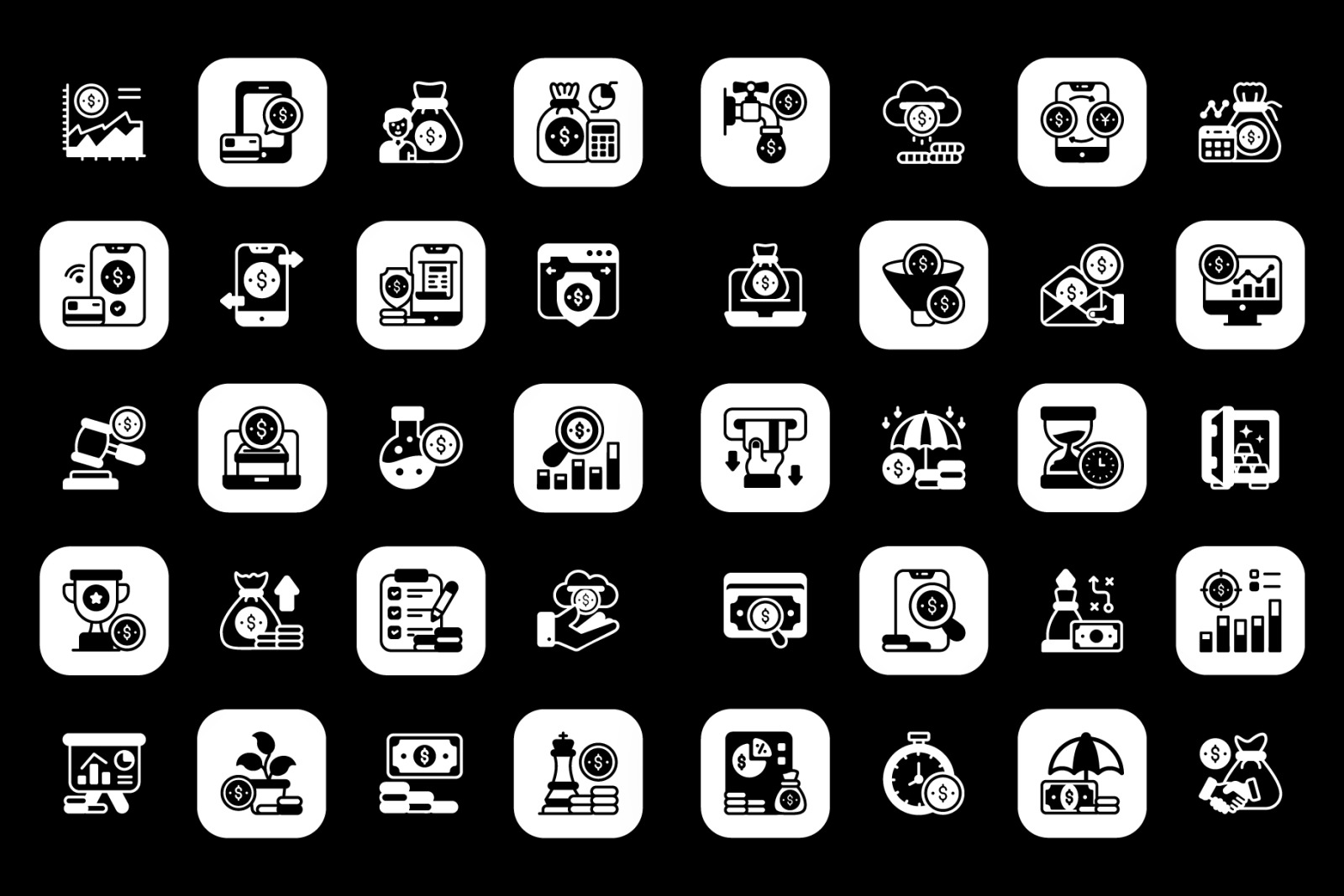 Online Banking and Finance Solid Icons Pack