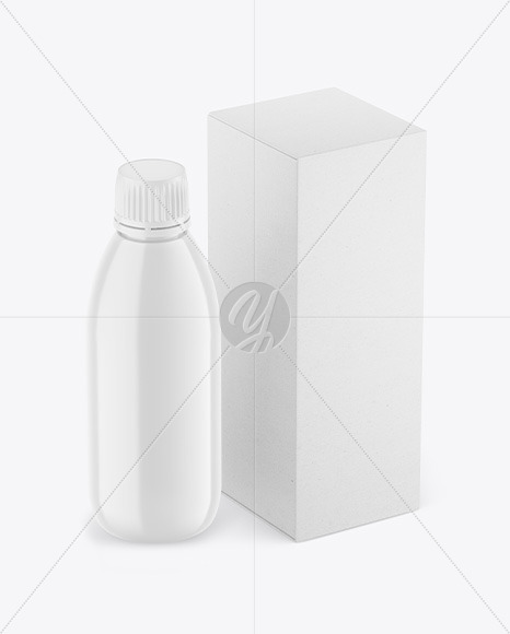 Glossy Bottle w/ Kraft Box Mockup