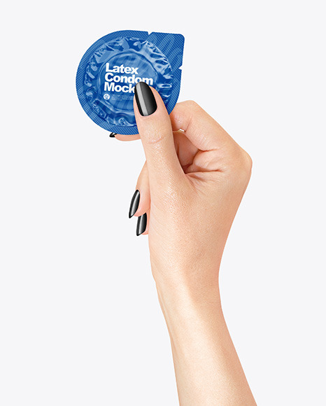 Glossy Condom Packaging in a Hand Mockup