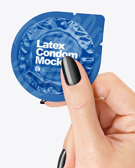 Glossy Condom Packaging in a Hand Mockup