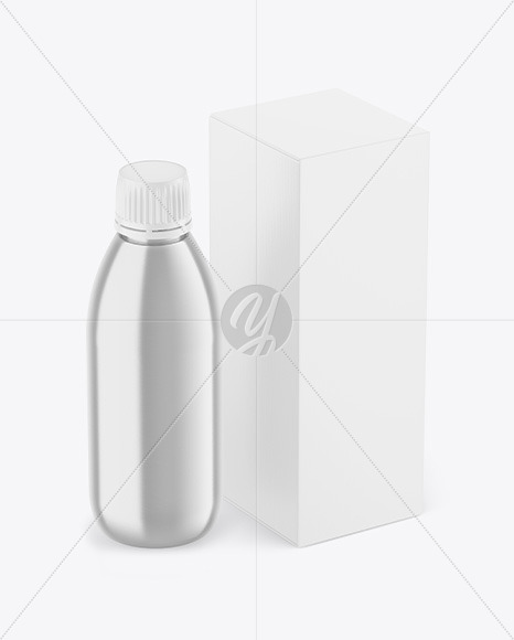 Metallic Bottle w/ Paper Box Mockup