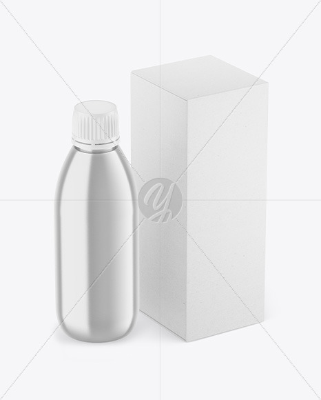 Metallic Bottle w/ Kraft Box Mockup