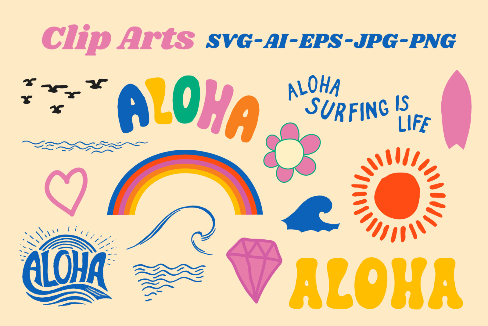 Aloha Cliparts Vibes 70-90s Style Aloha Cliparts Vibes 70-90s Style