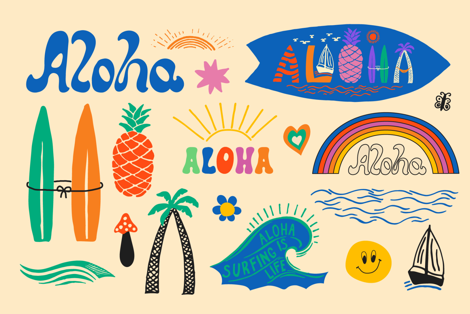 Aloha Cliparts Vibes 70-90s Style Aloha Cliparts Vibes 70-90s Style