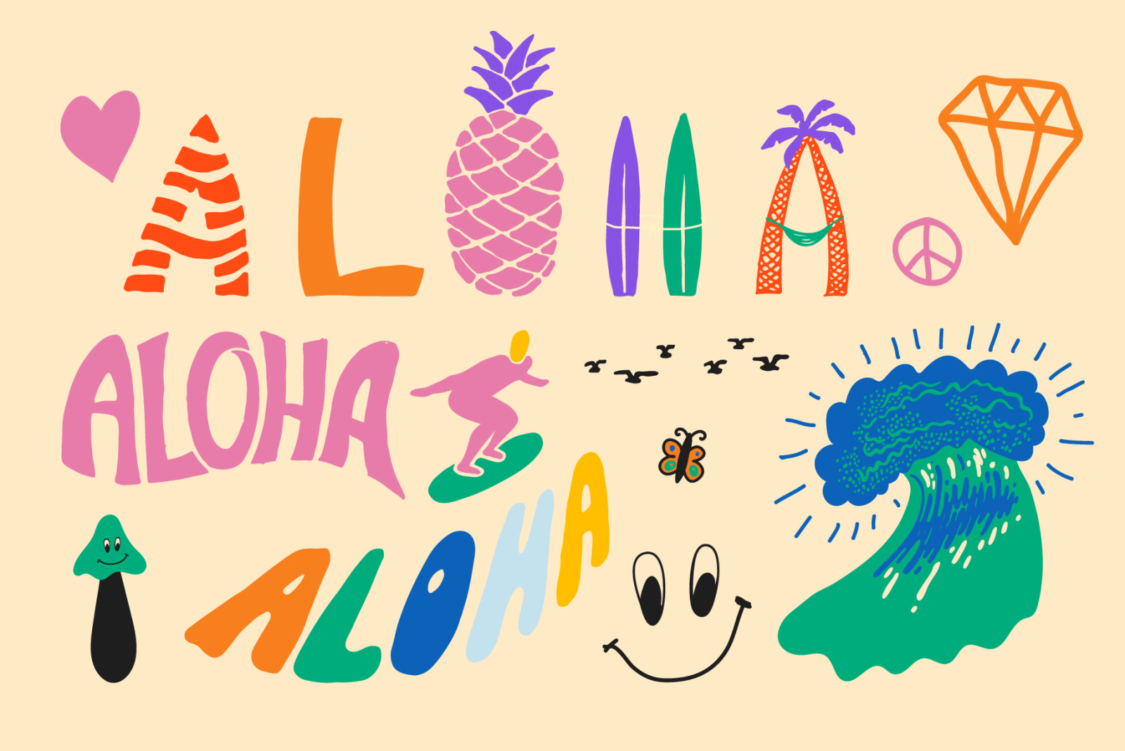 Aloha Cliparts Vibes 70-90s Style Aloha Cliparts Vibes 70-90s Style