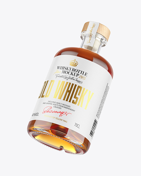 Whiskey Bottle with Wooden Cap Mockup