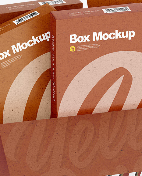 Kraft Box With Boxes Mockup