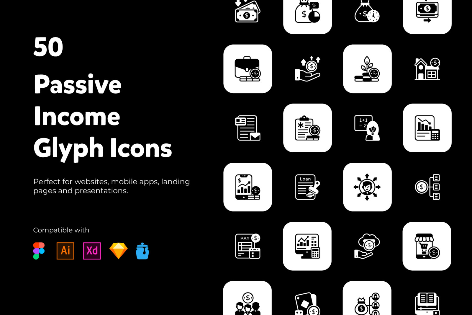 Passive income Glyph Icons