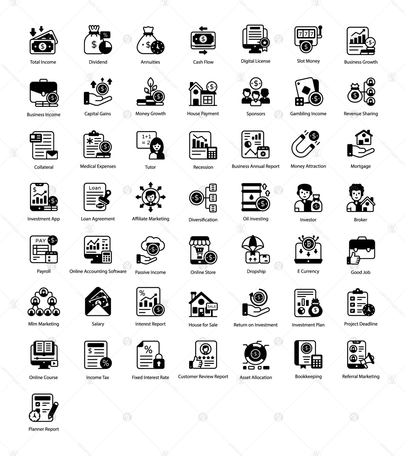 Passive income Glyph Icons