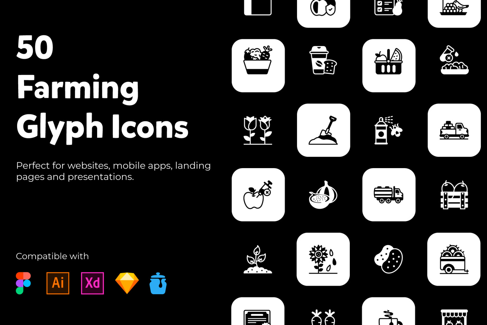 Collection of farming solid icons Collection of farming solid icons