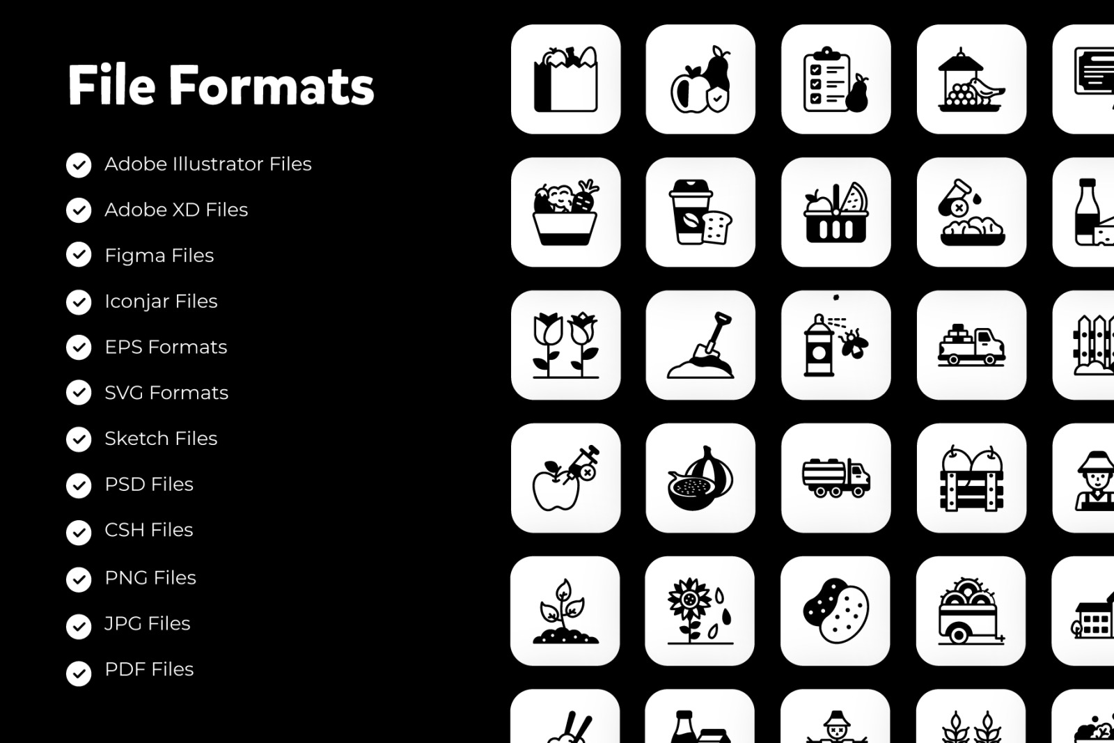 Collection of farming solid icons Collection of farming solid icons