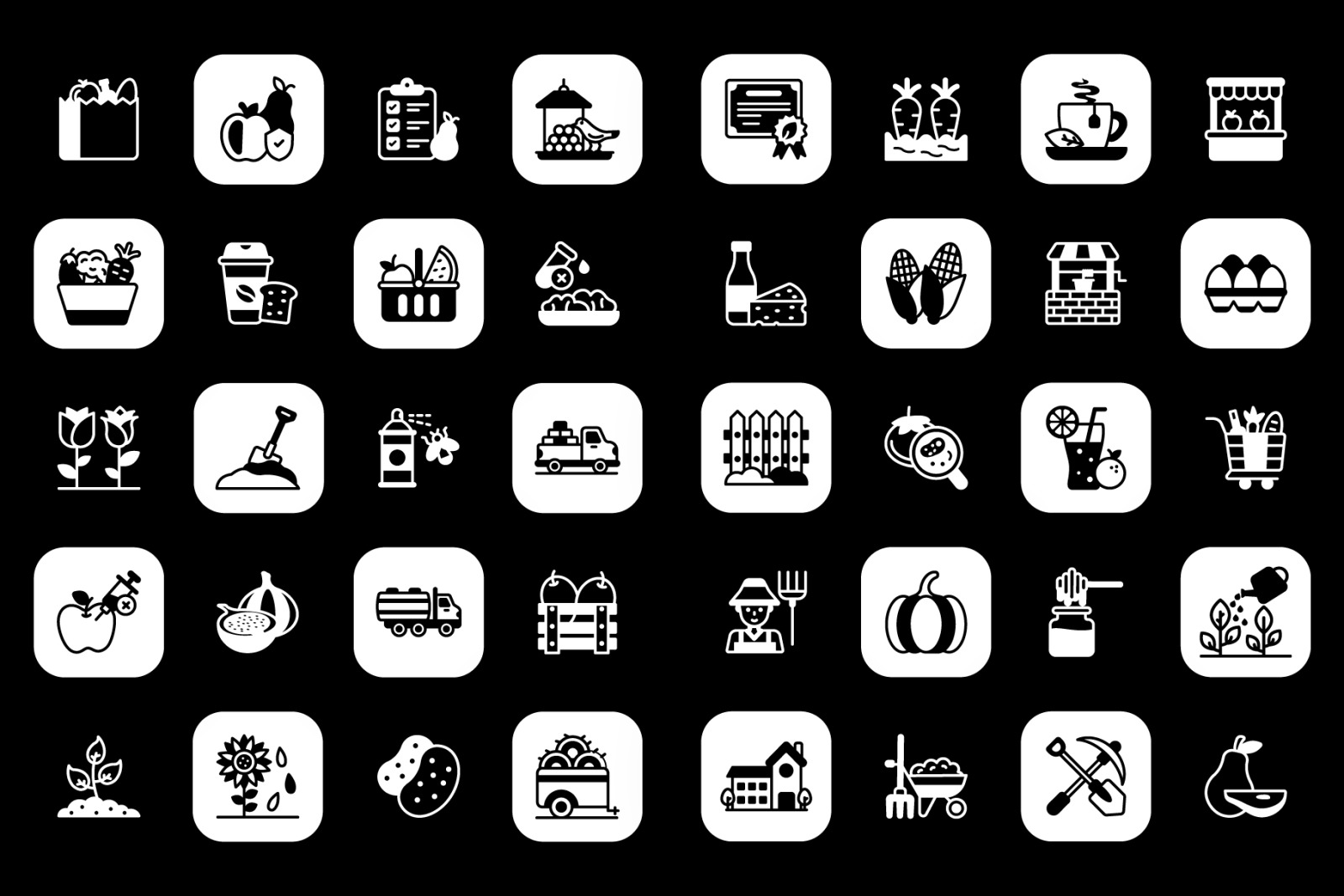 Collection of farming solid icons Collection of farming solid icons