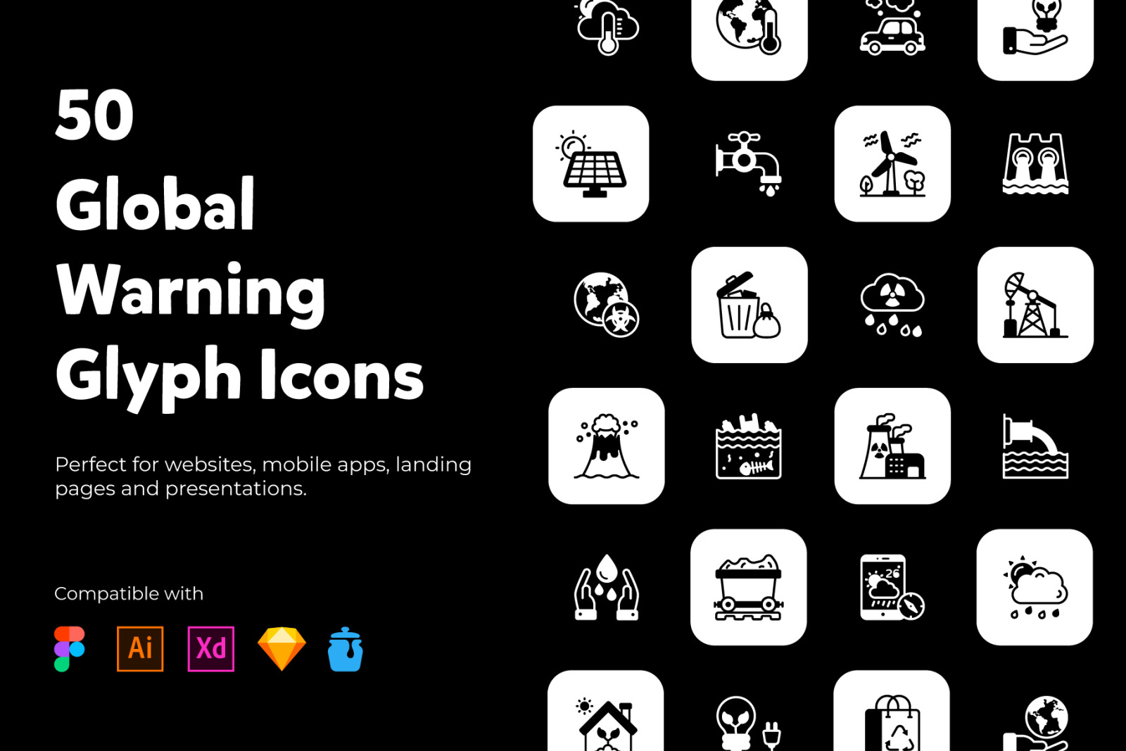 Global Warming Glyph Icons