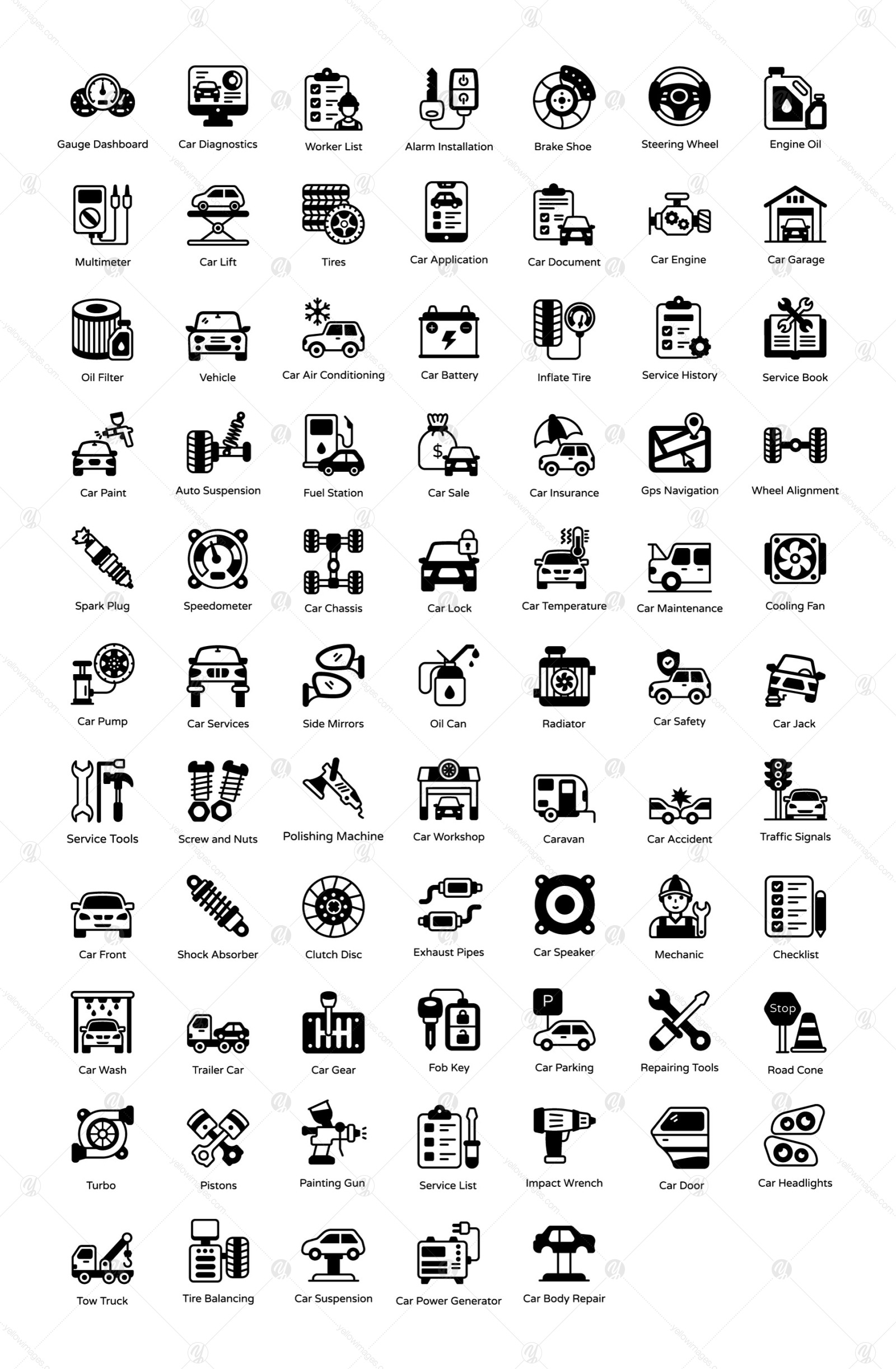 Car Services Solid Icons Pack