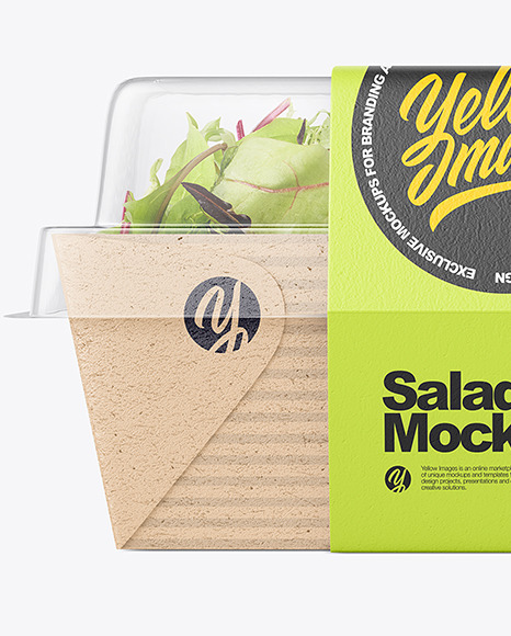 Kraft Paper Salad Box w/ Clear Plastic Lid Mockup