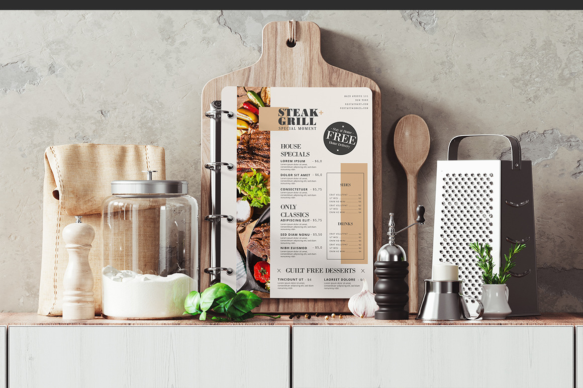 Restaurant Menu On Cutting Board Mockup