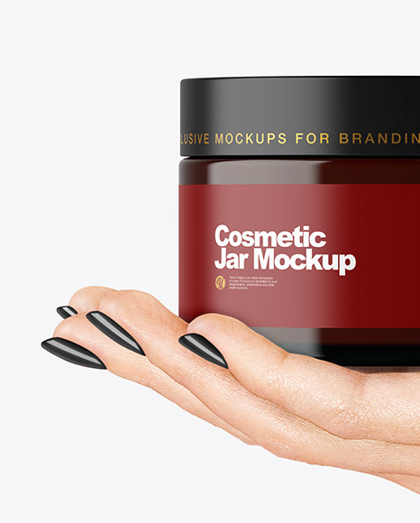 Amber Glass Cosmetic Jar in a Hand Mockup