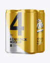 4 Cans in Metallic Shrink Wrap Mockup - Half Side View