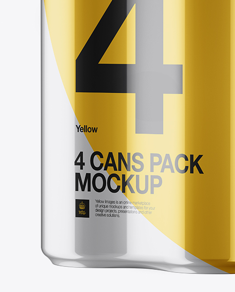 4 Cans in Metallic Shrink Wrap Mockup - Half Side View