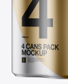 4 Cans in Matte Metallic Shrink Wrap Mockup - Half Side View