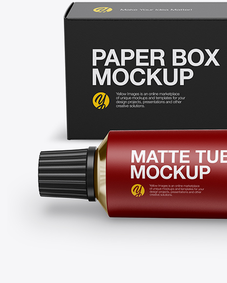 Matte Cream Tube & Paper Box Mockup (High Angle Shot)