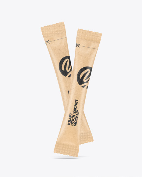 Two Kraft Stick Sachets Mockup