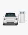 Electric Car on Charging Station Mockup - Front View