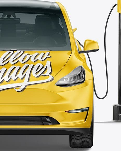 Electric Car on Charging Station Mockup - Front View