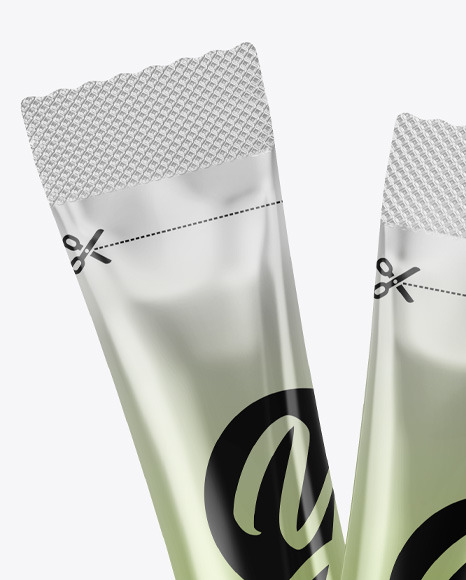 Two Glossy Metallic Stick Sachet Mockup