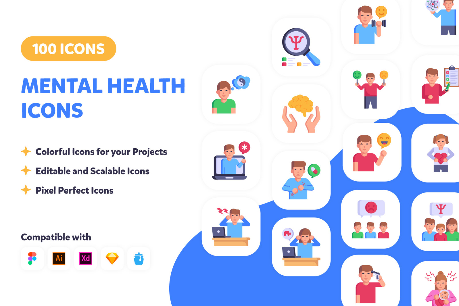 100 Flat Mental Health Icons 100 Flat Mental Health Icons