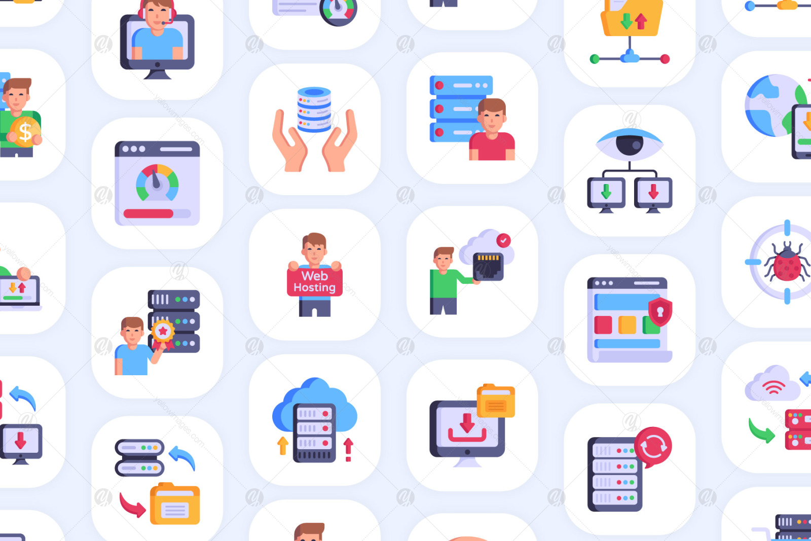 100 Web Hosting Icons - Flat Vectors