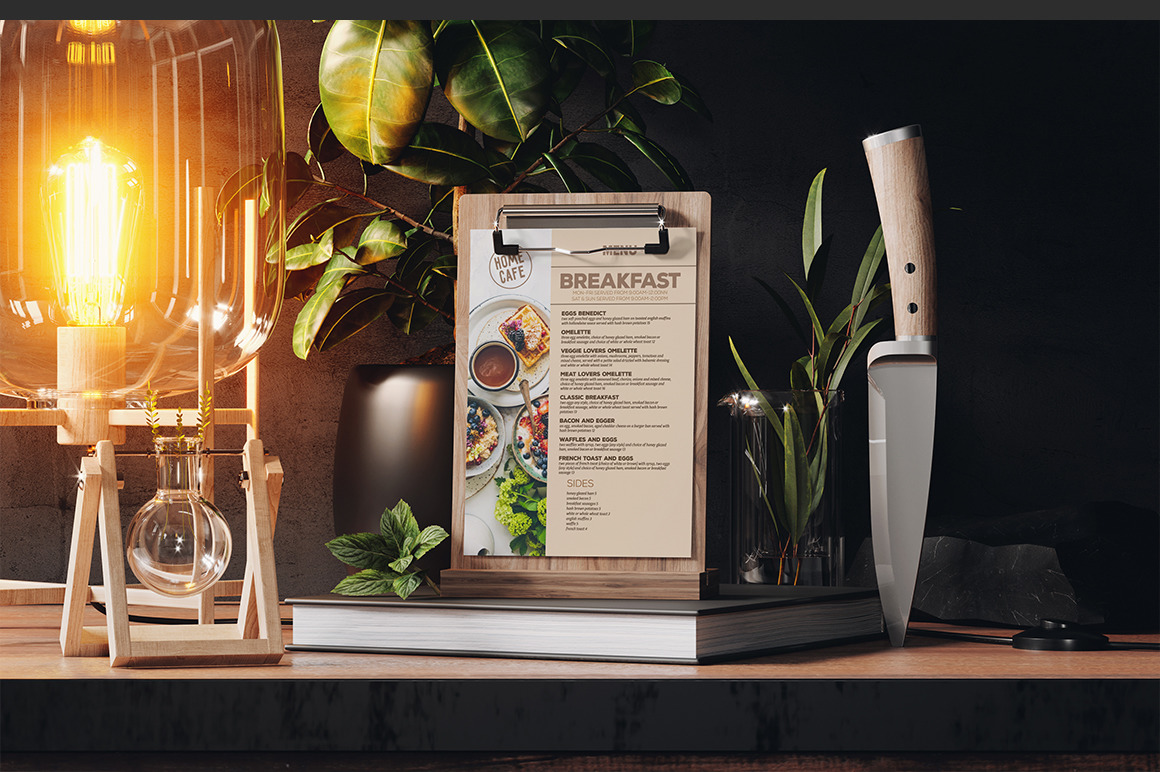 Angled Wooden Menu Holder Mockup