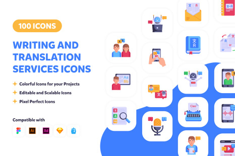 Writing and Translation Services Icons - Language learning