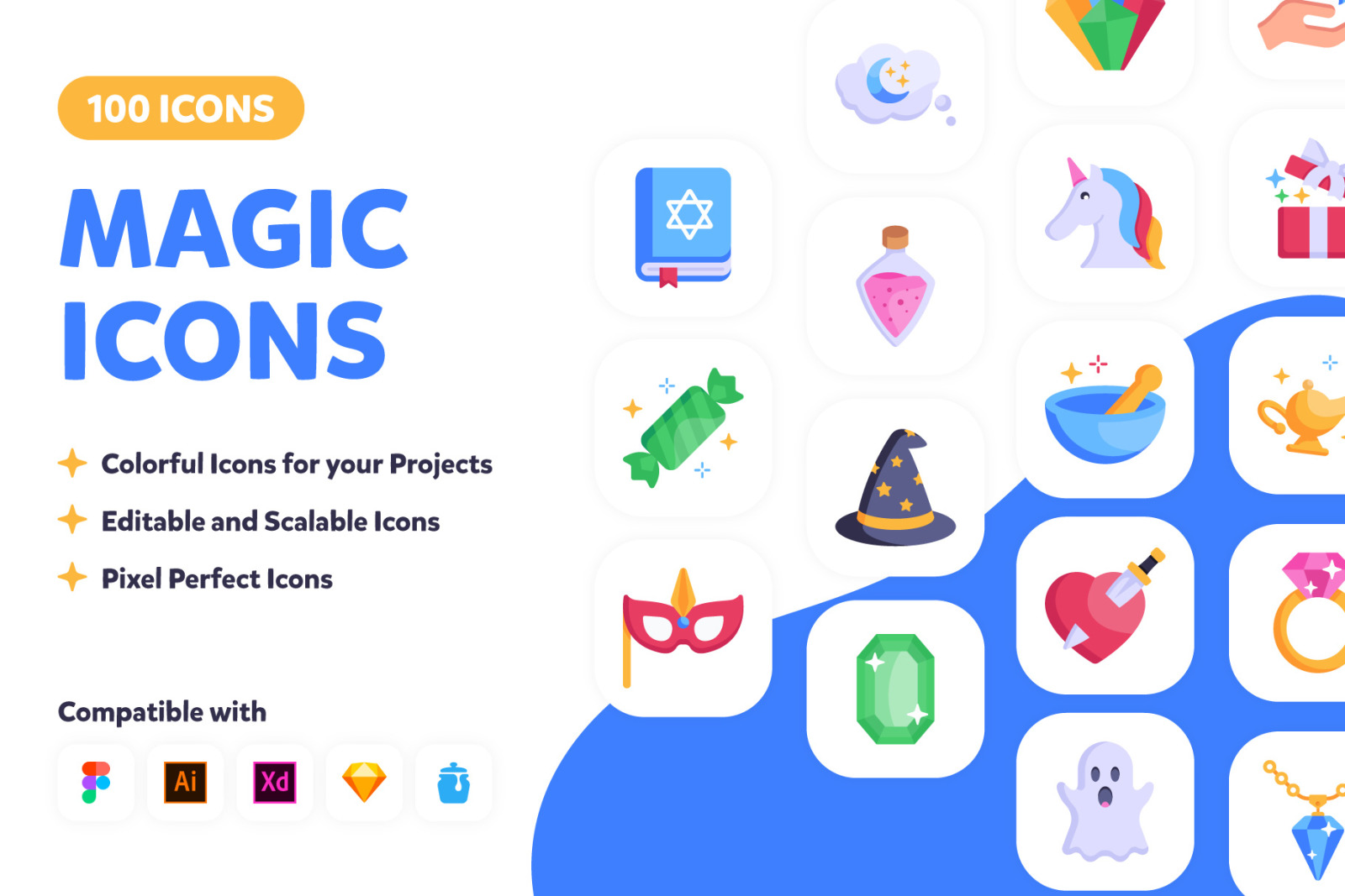 100 Magic Icons - Flat Vector Icons