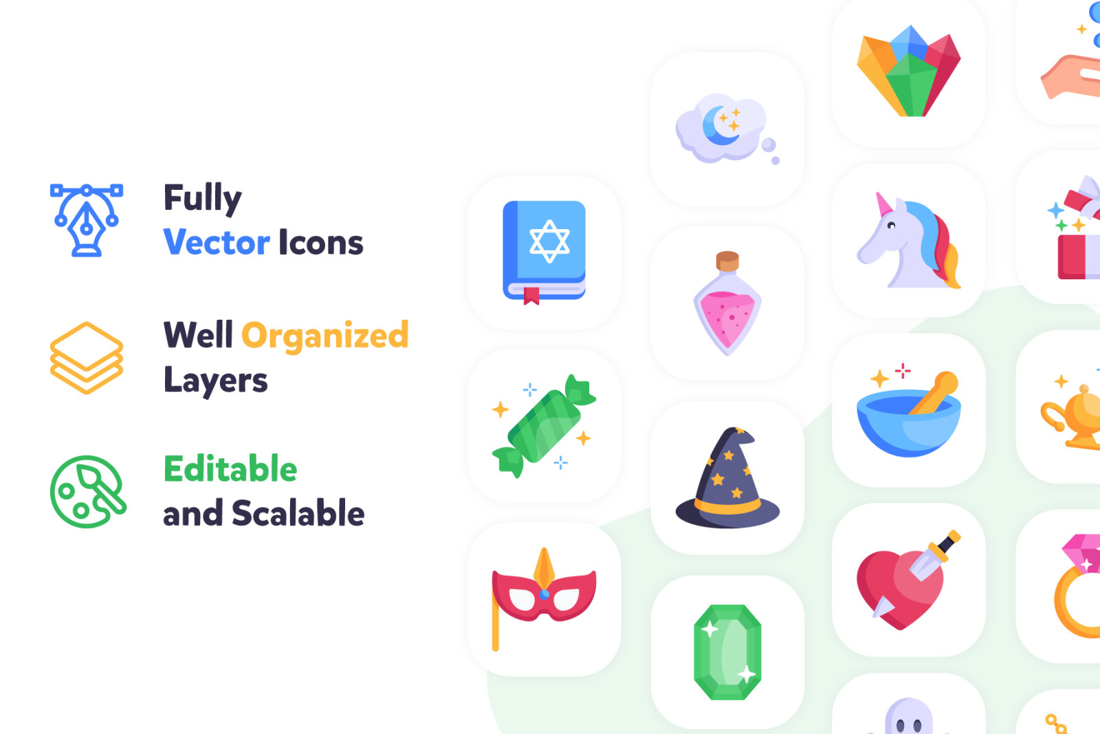 100 Magic Icons - Flat Vector Icons 100 Magic Icons - Flat Vector Icons