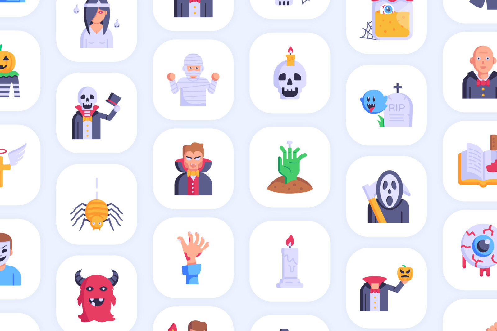 50 Flat Horror Icons-Vector Designs