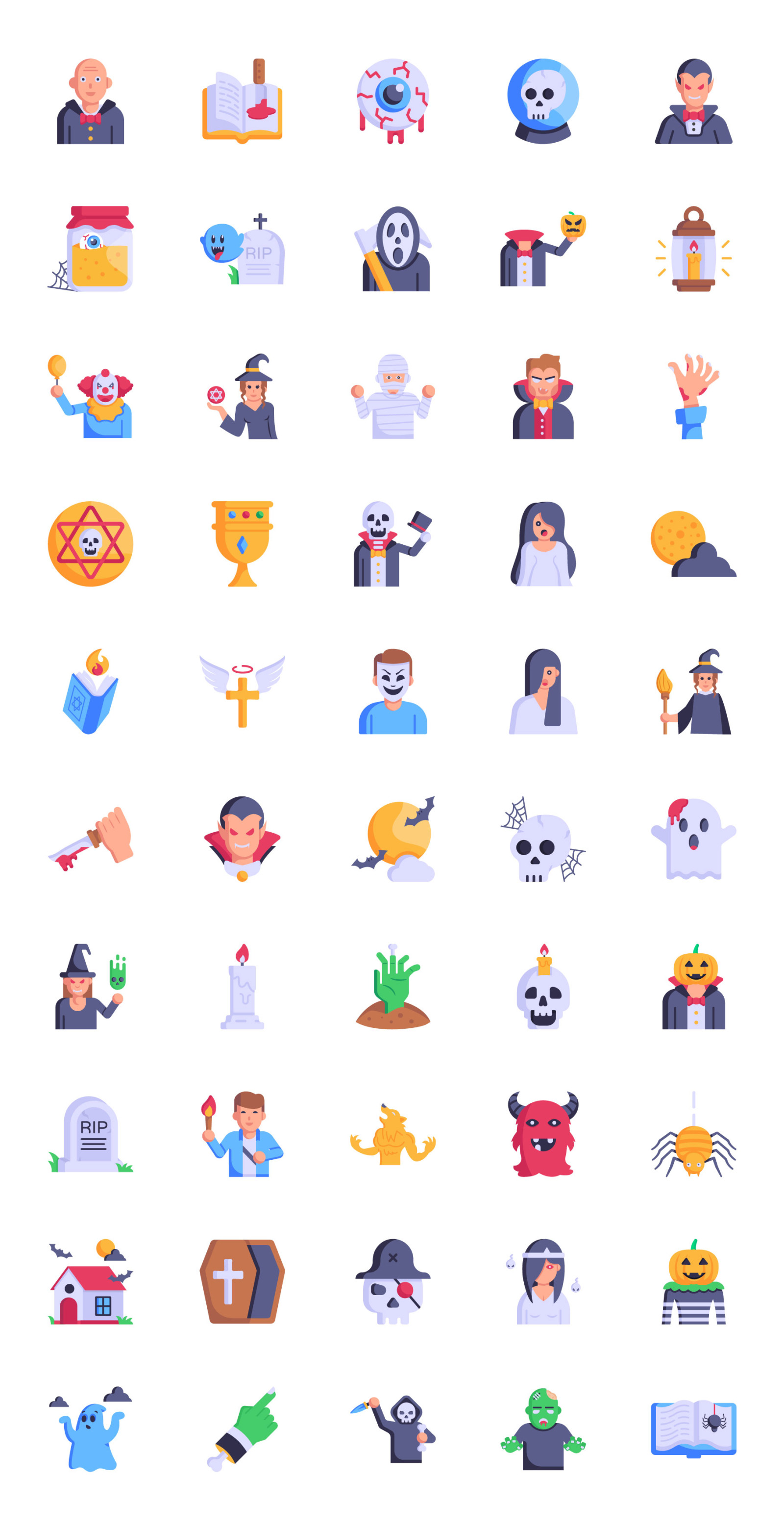 50 Flat Horror Icons-Vector Designs