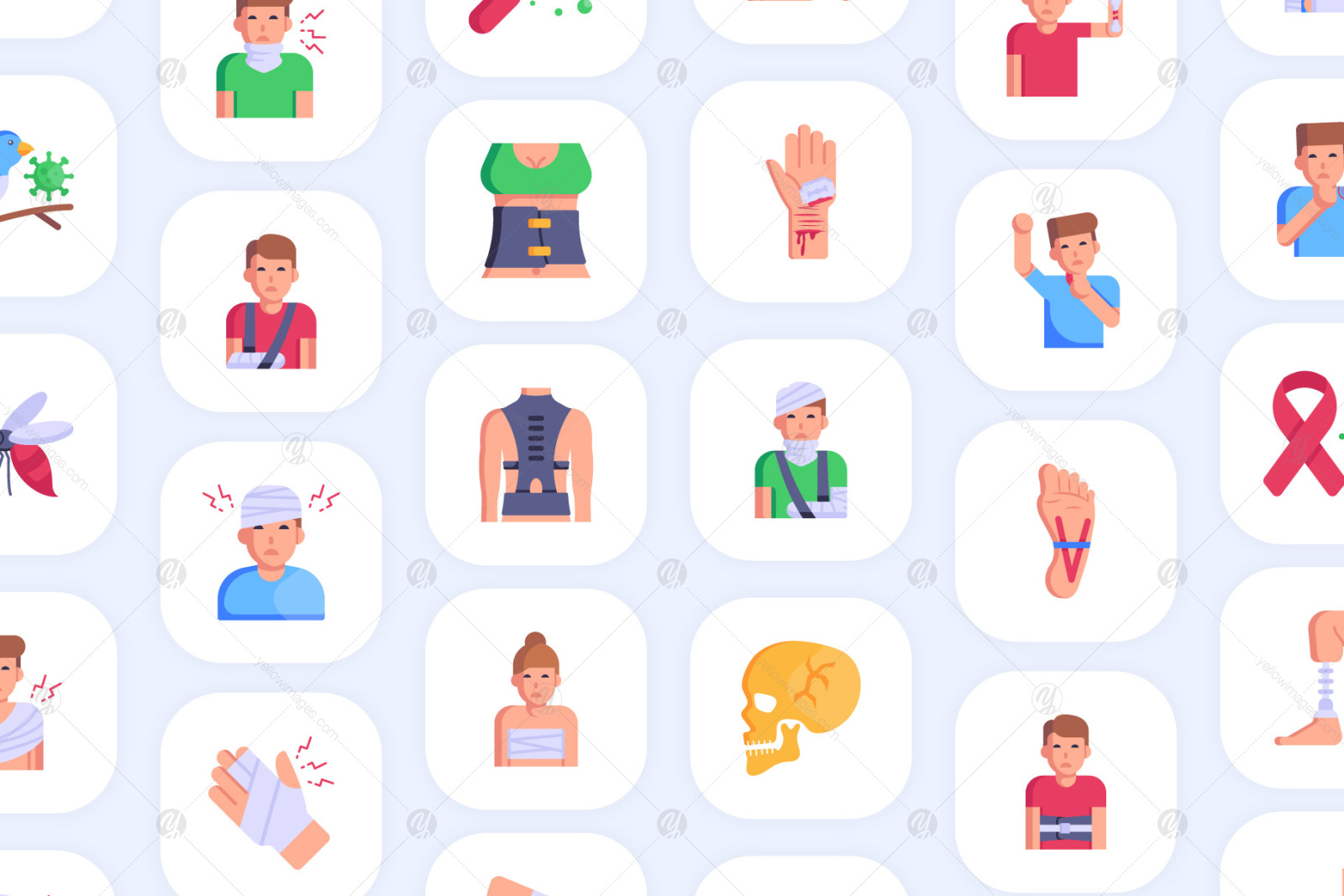 100 Flat Diseases and injury Icons