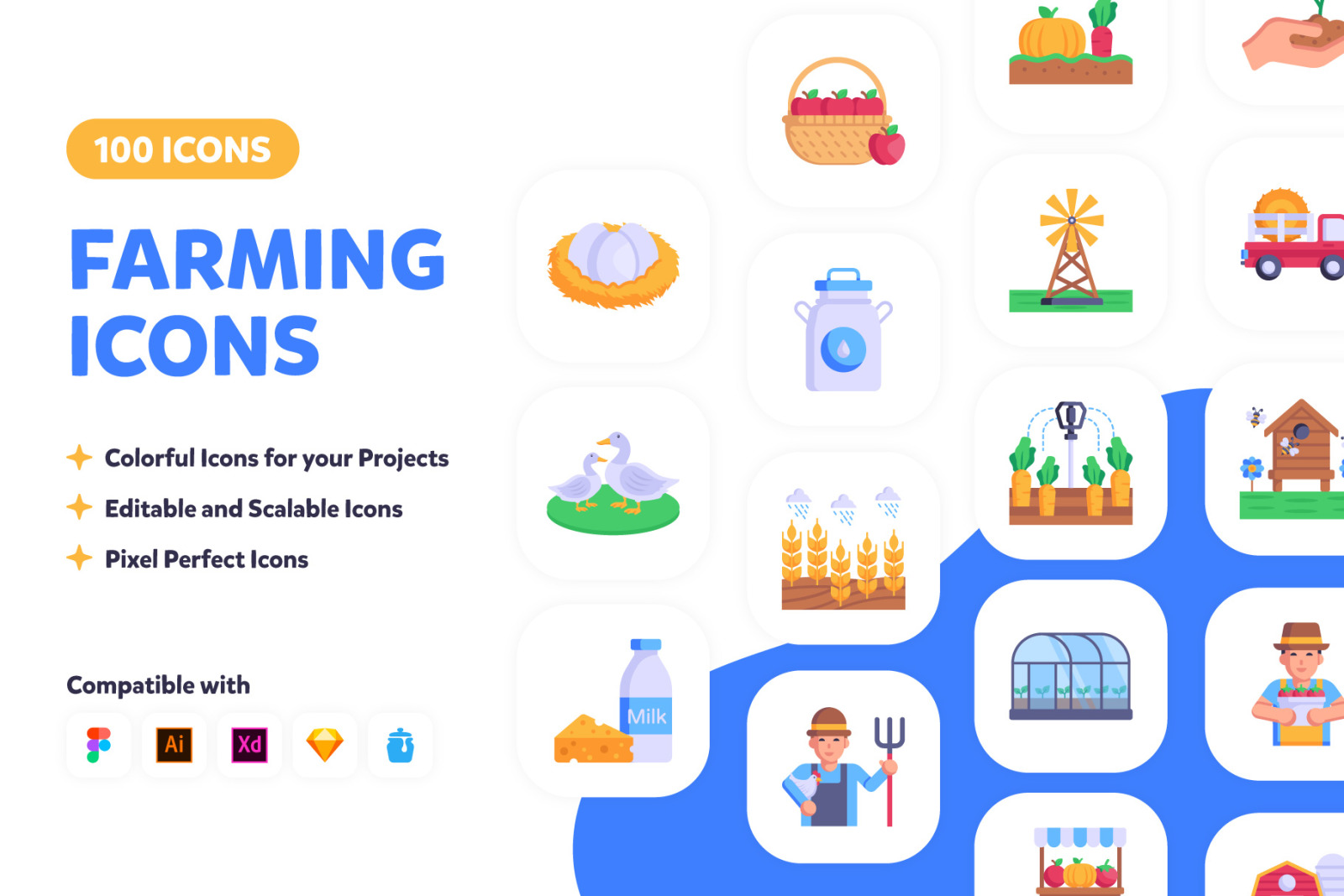 100 Farming Icons - Flat Vectors 100 Farming Icons - Flat Vectors