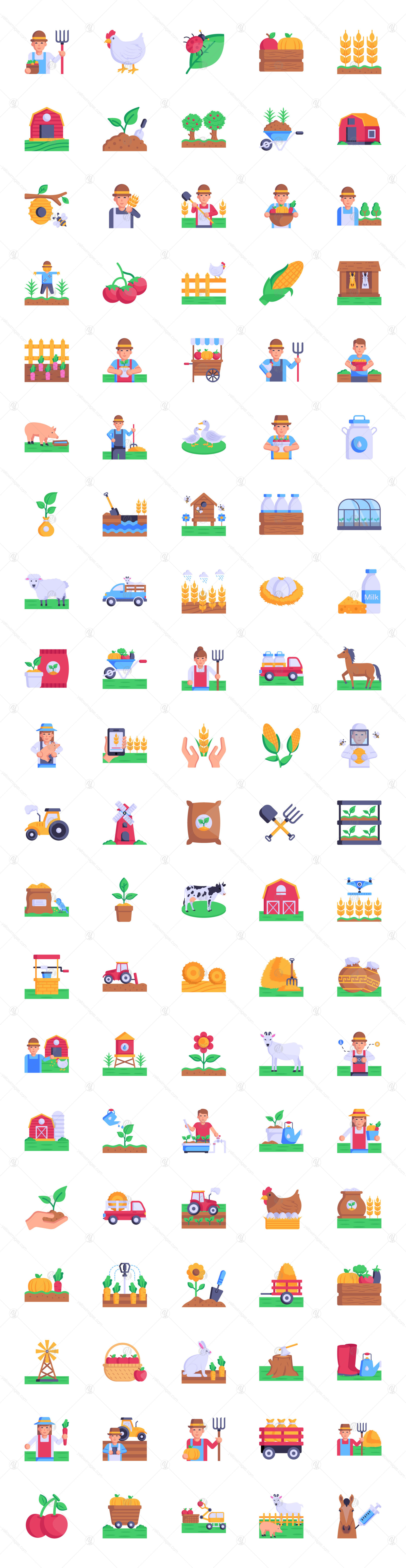 100 Farming Icons - Flat Vectors 100 Farming Icons - Flat Vectors